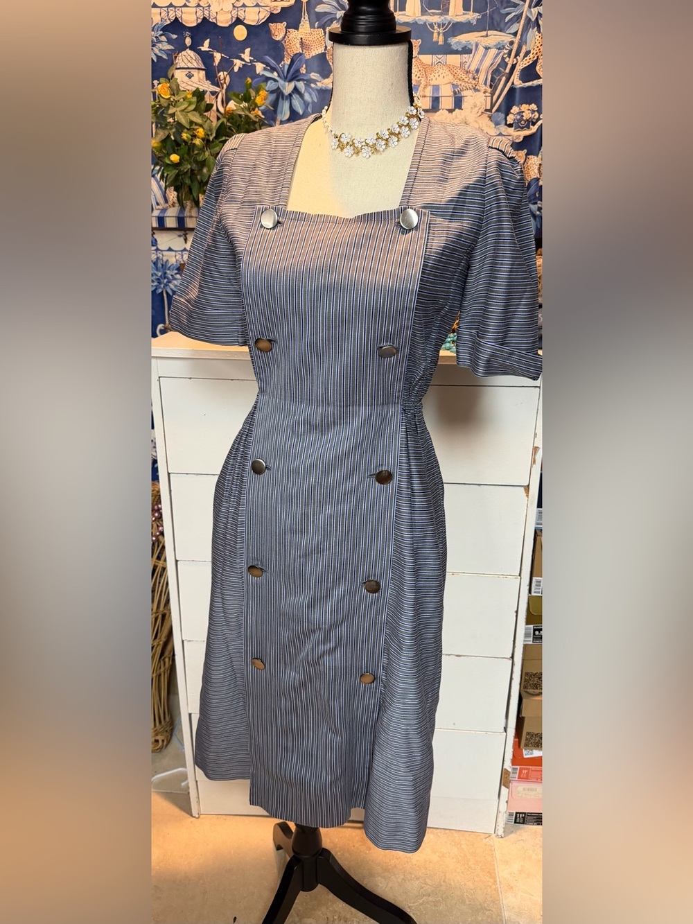 Christian Dior 1980’s Cotton Pinstripe Dress Size 9 - Picture 10 of 17